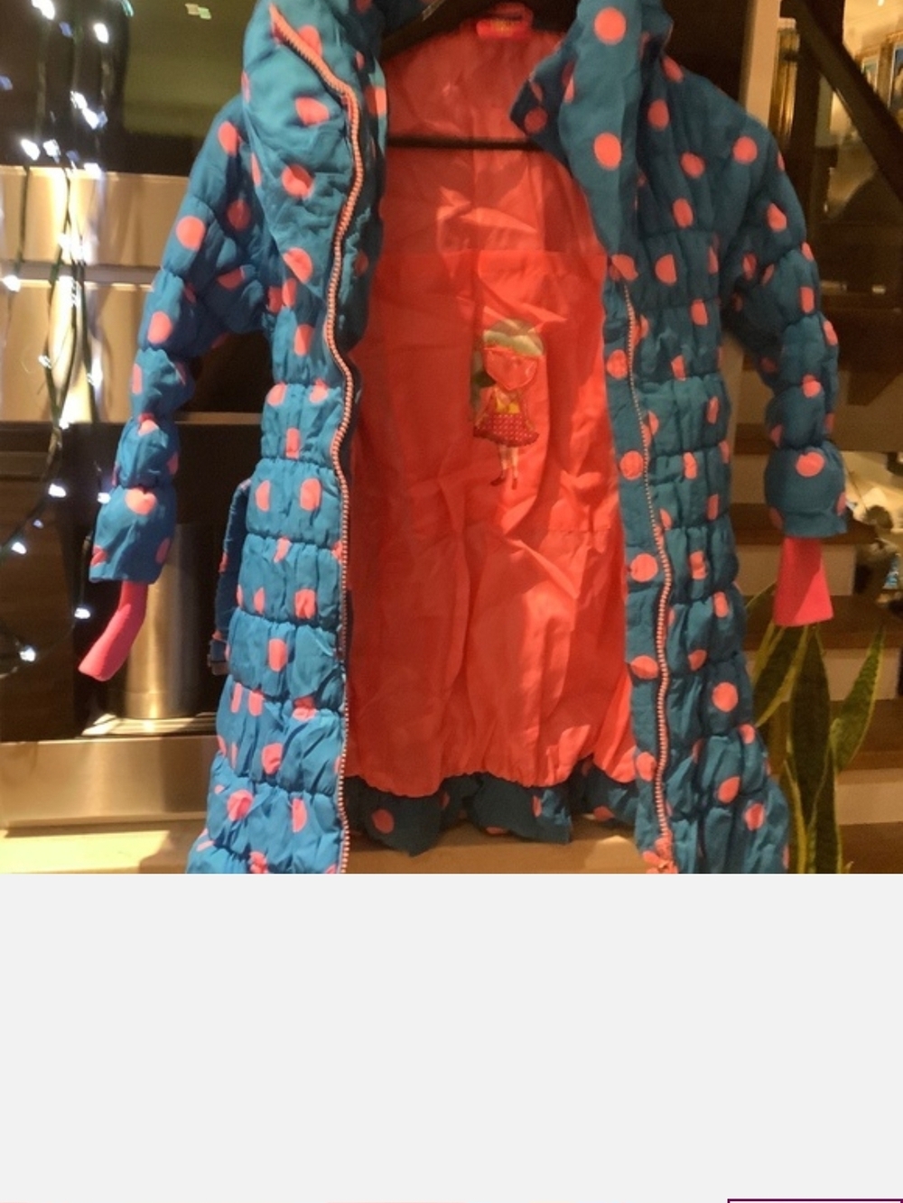Mim-Pi Age 8 Blue Puffer Coat with Pink Polka Dots - Picture 6 of 6